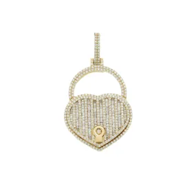 10K GOLD BAGUETTE DIAMOND HEART LOCK PENDANT 1.99 CT