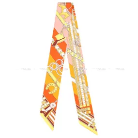 2023 SS HERMES scarf Twilly Brides et Gris Gris Orange/Jaune/Rose Silk100%[EXCELLENT][Authentic]