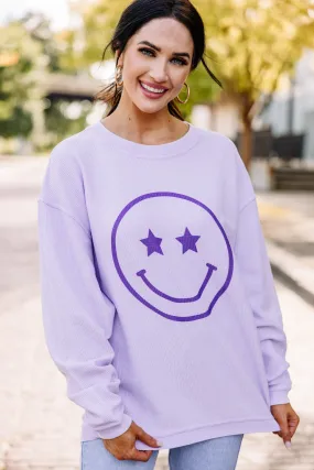 All Smiles Lilac Purple Corded Graphic Sweatshirt