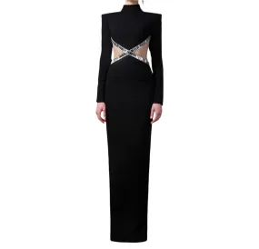 ALLEGRIA High Neck Long sleeve Maxi Bandage Dress