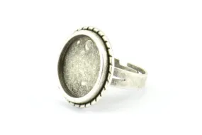 Alloy Ring Setting, 4 Antique Silver Plated Duke Ring Setting with Pad Size (16mm) H0625