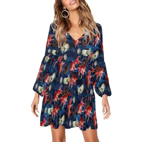 aquaworld print 4 V-Neck Loose Fit Dress (Model D62)