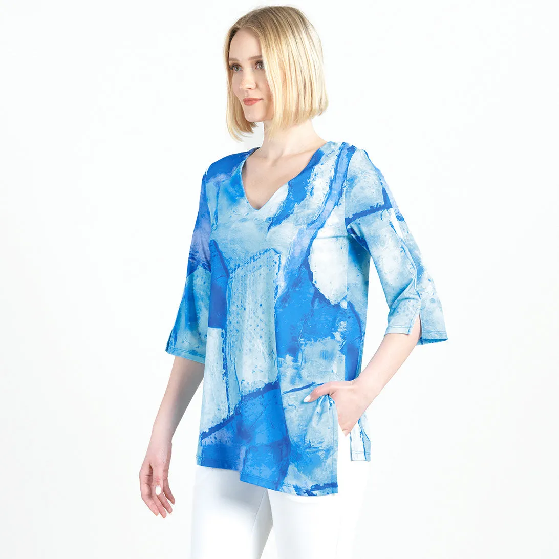 Asymmetrical Reverse Hi-Low Tunic - Water Splash