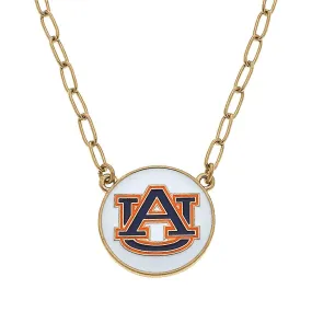 AUBURN TIGERS ENAMEL DISC PENDANT NECKLACE IN WHITE