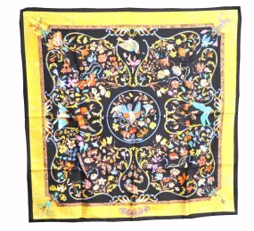 Auth HERMES Carre 90 Scarf "PIERRES d'ORIENT et d'OCCIDENT" Silk Black Box J7194