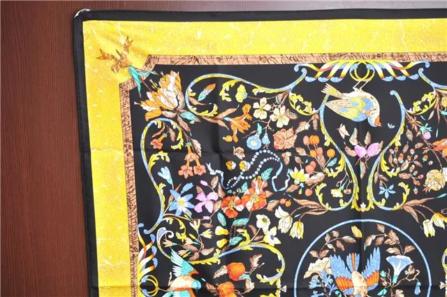 Auth HERMES Carre 90 Scarf "PIERRES d'ORIENT et d'OCCIDENT" Silk Black Box J7194