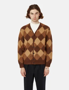 Beams Plus Double Jacquard Cardigan (Argyle Pattern) - Brown