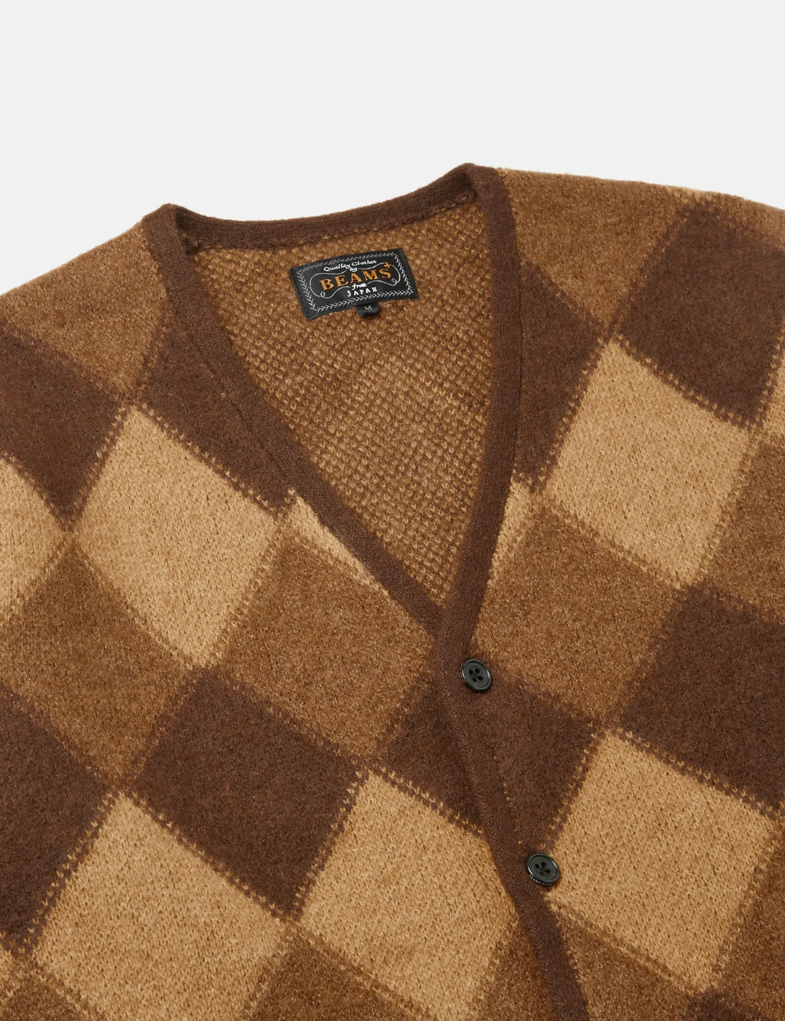 Beams Plus Double Jacquard Cardigan (Argyle Pattern) - Brown