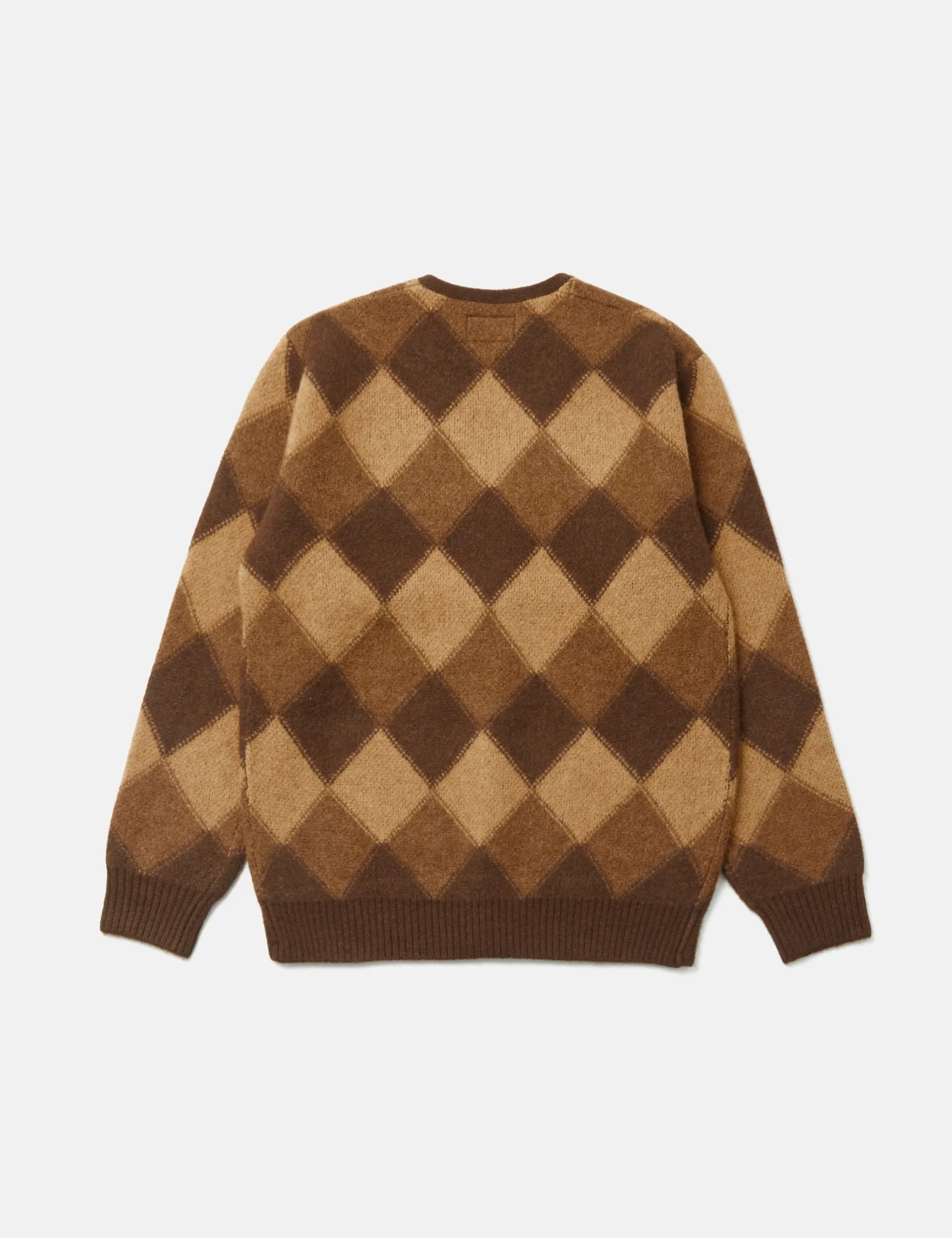 Beams Plus Double Jacquard Cardigan (Argyle Pattern) - Brown