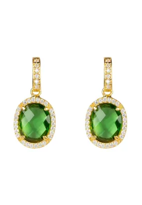 Beatrice Oval Gemstone Drop Earrings Gold Green Amethyst