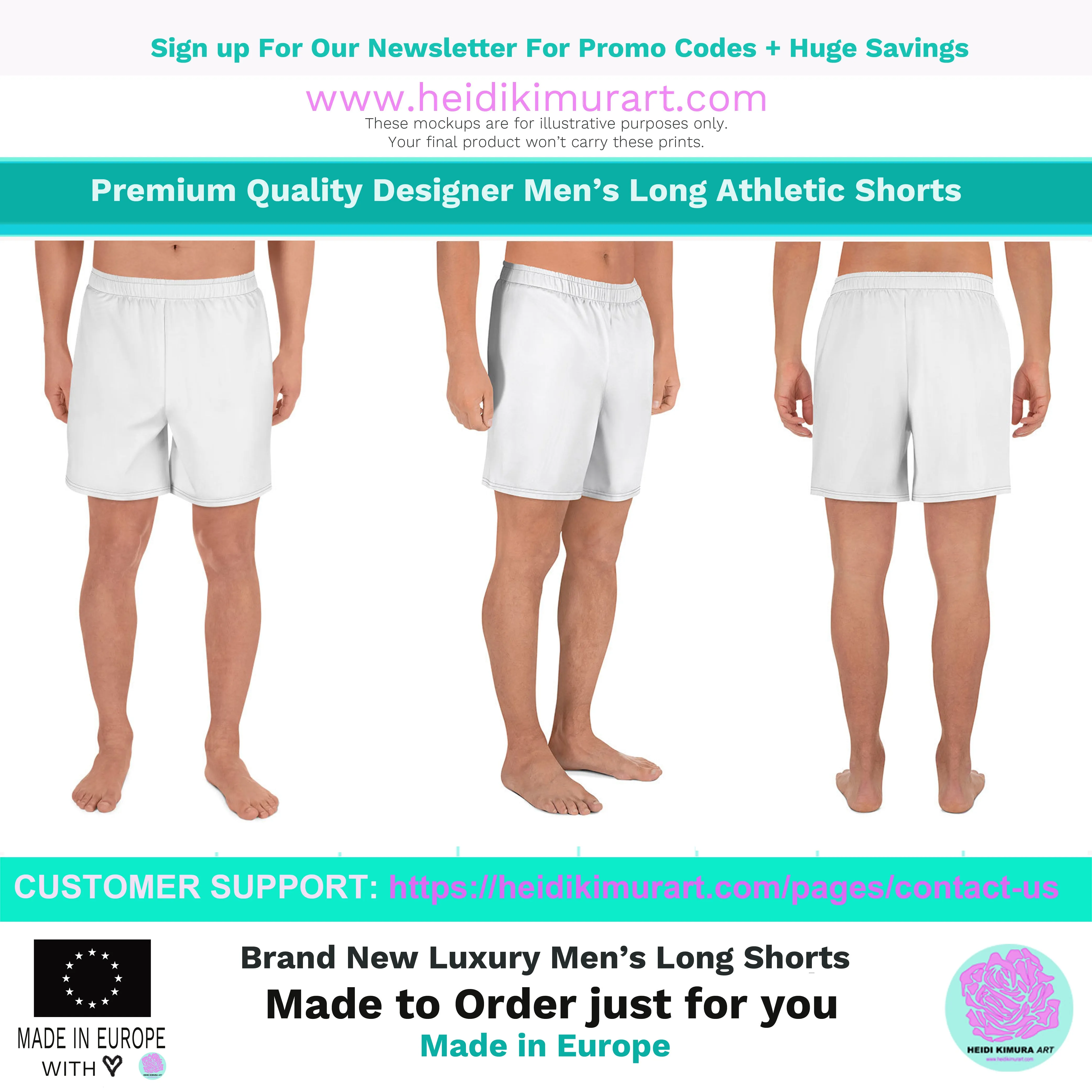 Black White Stars Men's Shorts, Premium Athletic Long Shorts w/ Pockets- Made in USA/EU