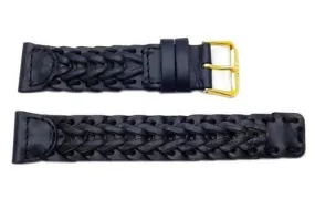 Braided Style Genuine Leather Black Banda Watch Strap