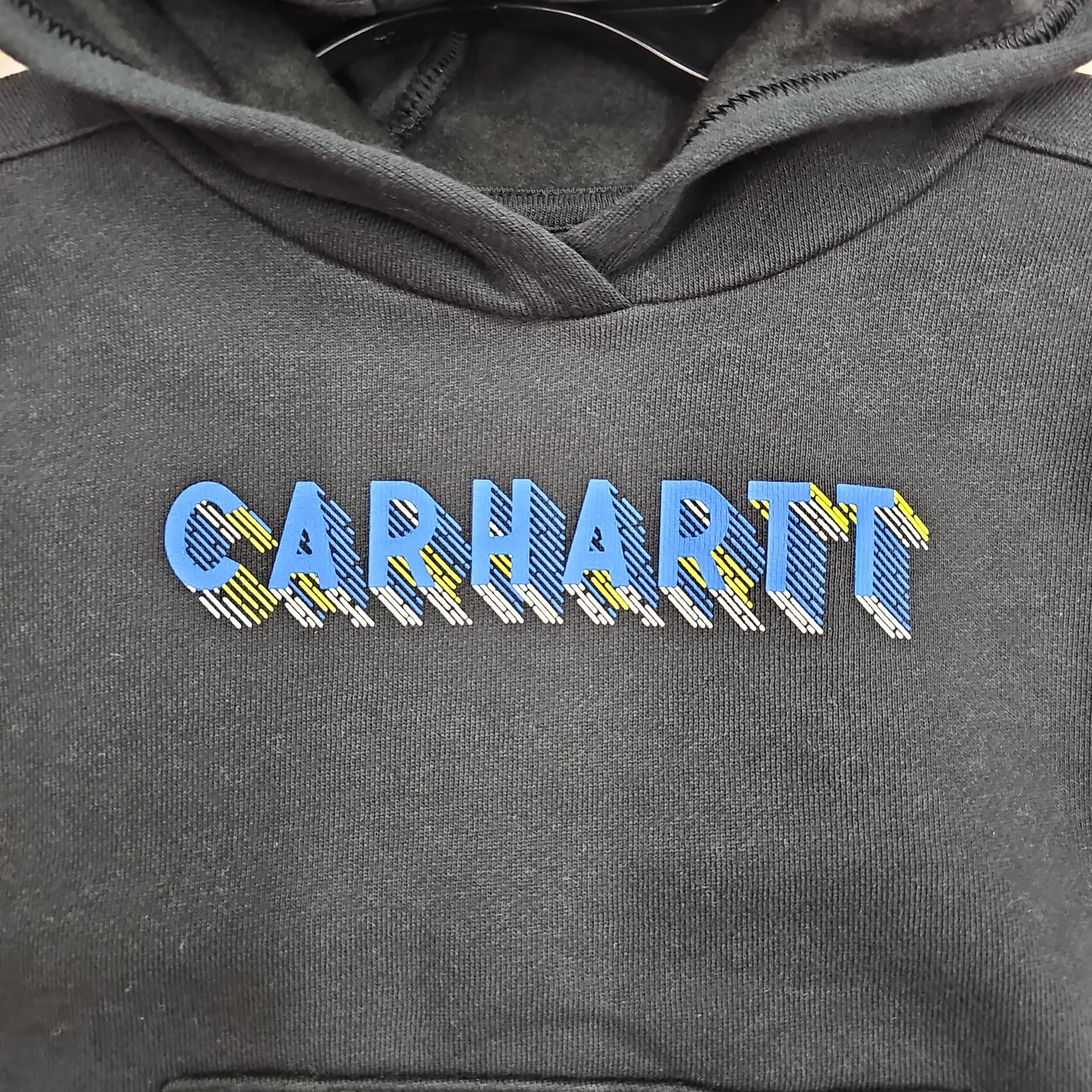 CARHARTT BOYS BLACK LONG SLEEVE HOODED SWEATSHIRT W/ GRAPHIC DESIGN K01