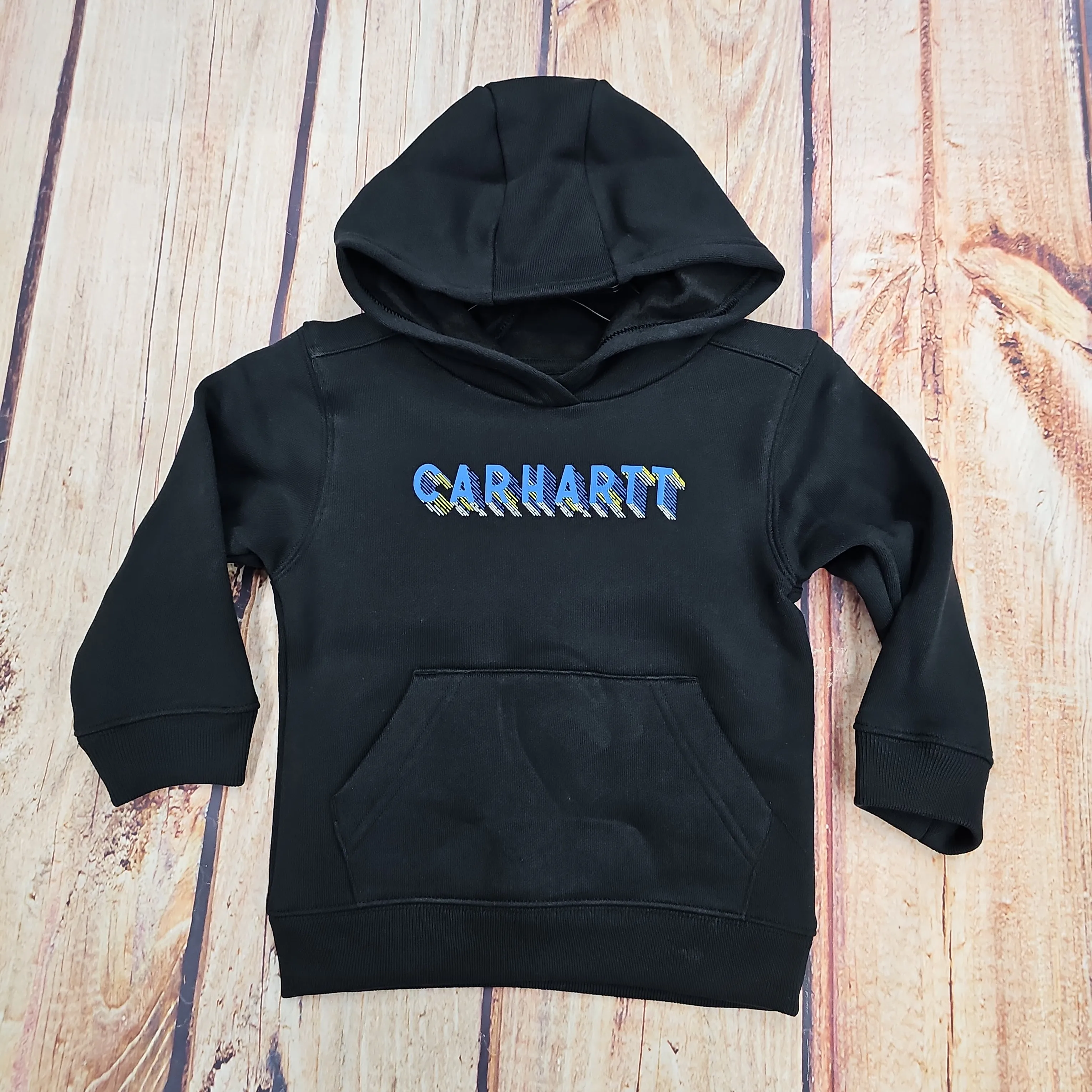 CARHARTT BOYS BLACK LONG SLEEVE HOODED SWEATSHIRT W/ GRAPHIC DESIGN K01