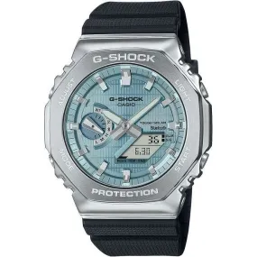 CASIO G-SHOCK METAL COVERED BLUETOOTH SOLAR SILVER & BLUE DIAL MEN WATCH GBM-2100A-1A2JF