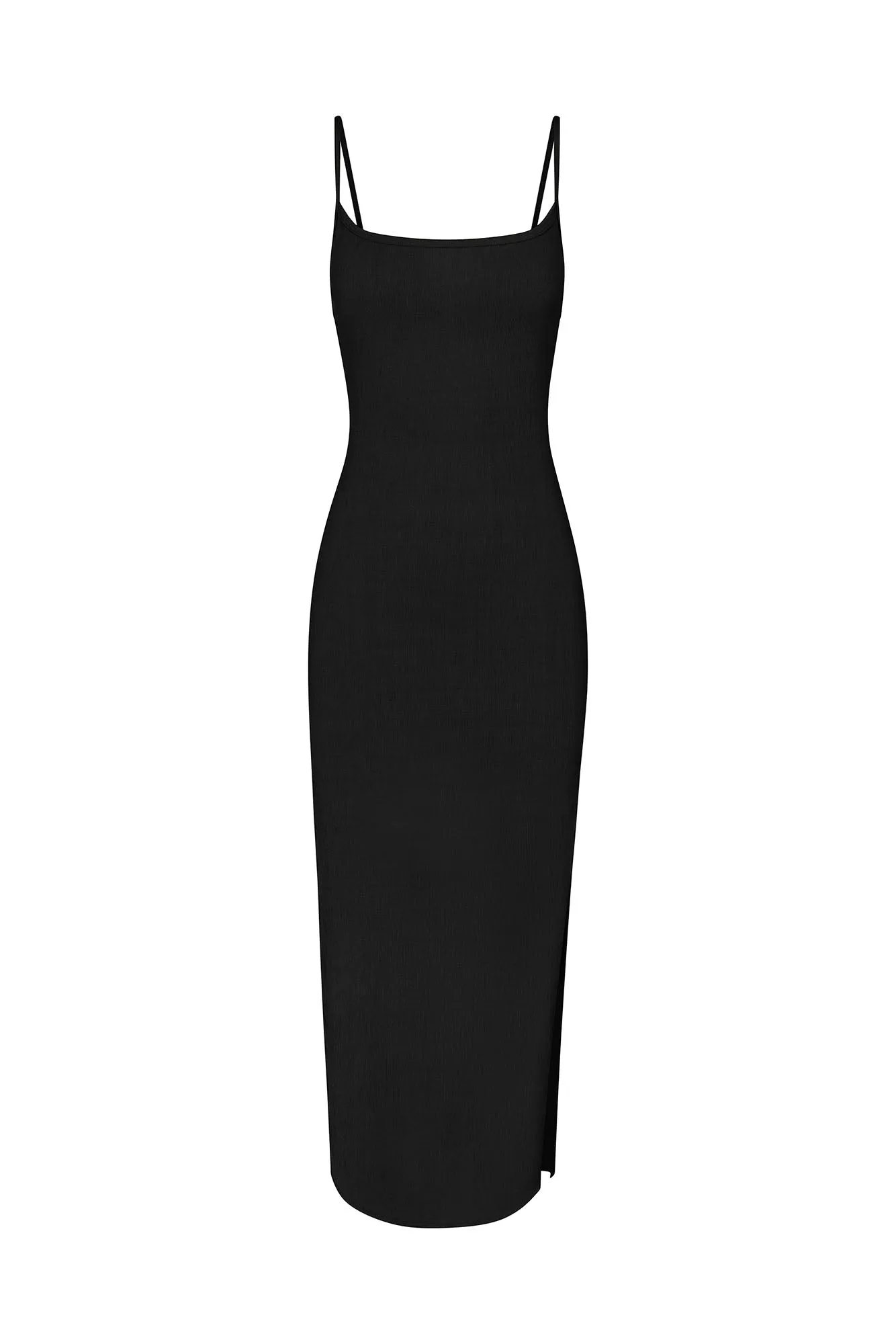 Column Sliding Strap Maxi Dress in Textured Stretch