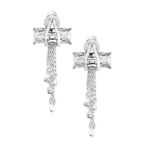 Contemporary Cross Clear Earrings