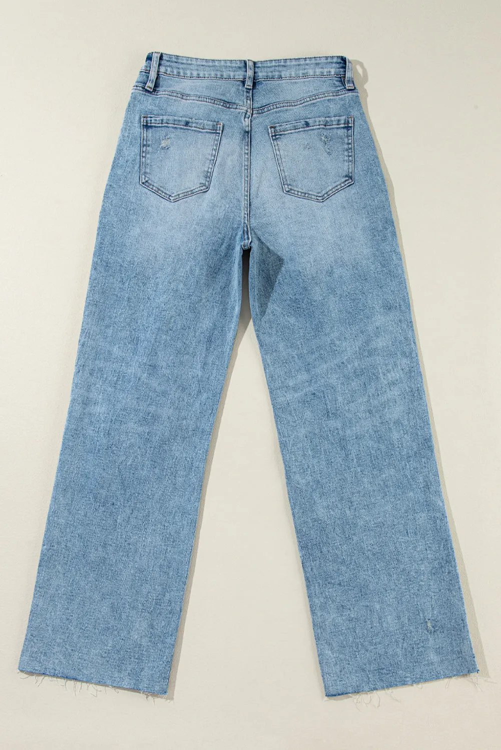 Distressed Raw Hem Straight Jeans