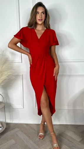 Emmie Red Wrap Over Maxi Dress