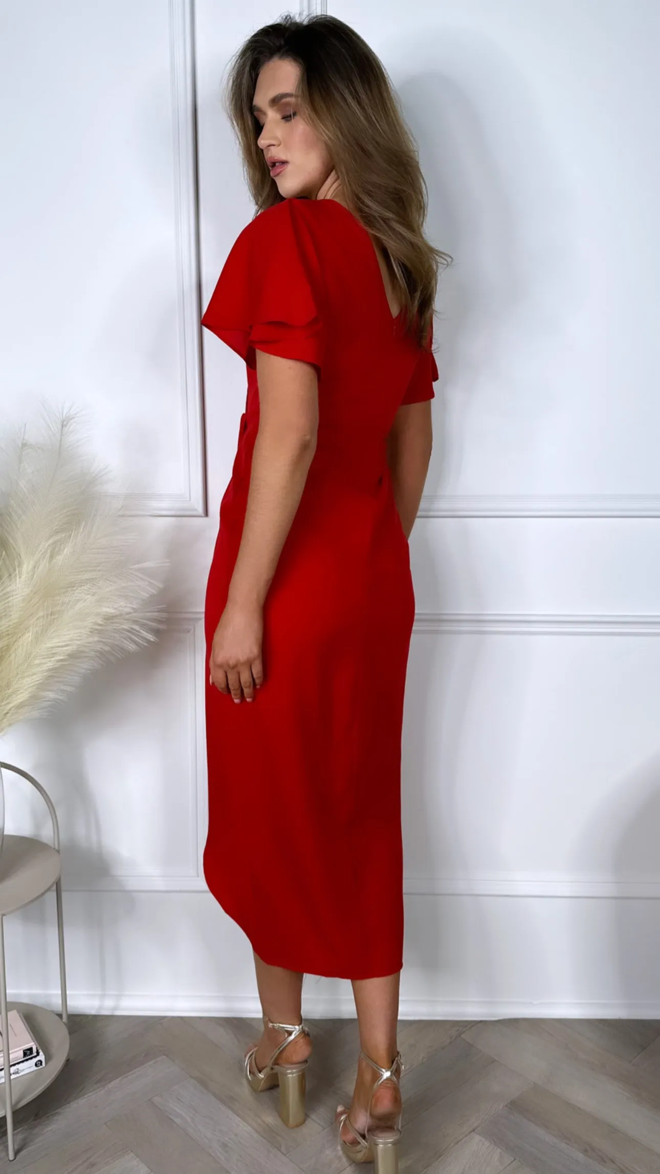 Emmie Red Wrap Over Maxi Dress