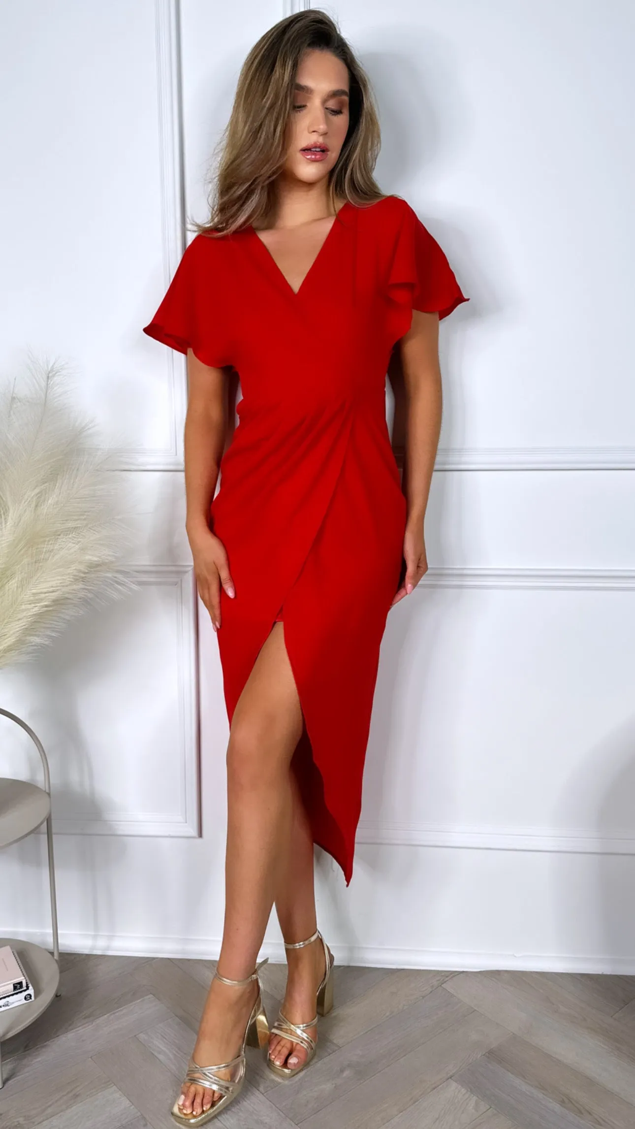 Emmie Red Wrap Over Maxi Dress