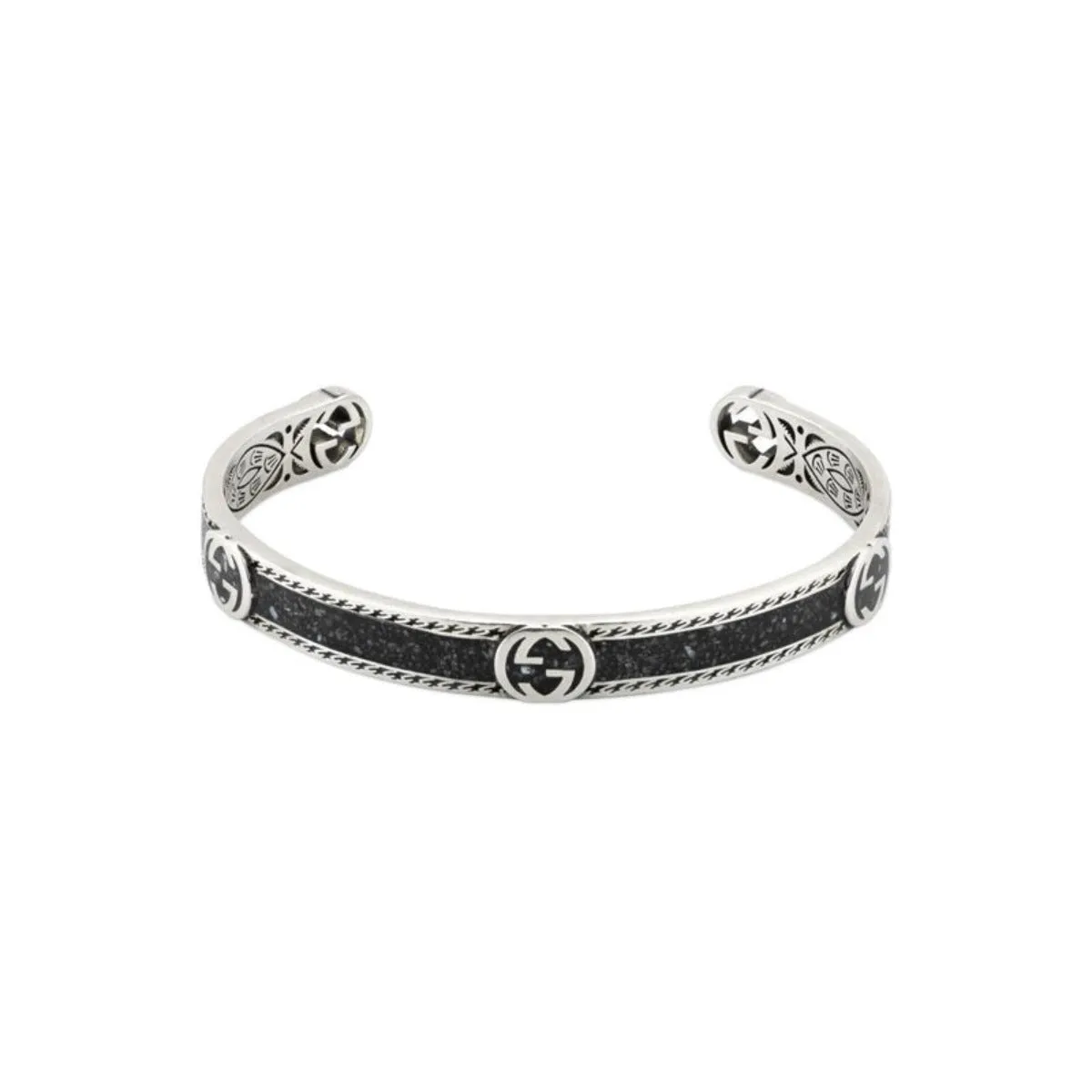 Gucci Interlocking Silver & Black Enamel Bracelet size 19cm