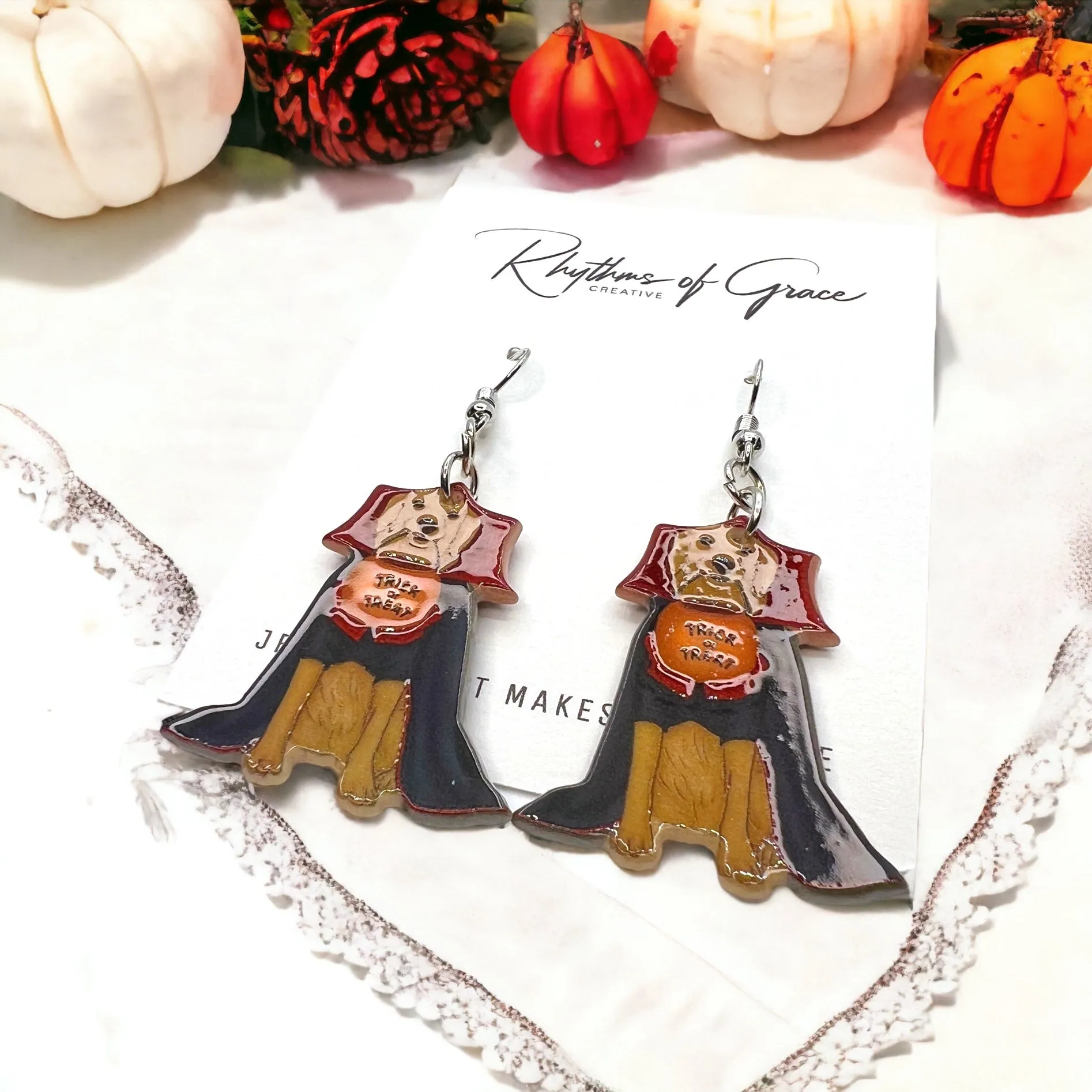 Halloween Dog Earrings - Halloween Earrings, Dog Costume, Hallowee, Halloween Earrings, Cape Costume, Trick or Treat