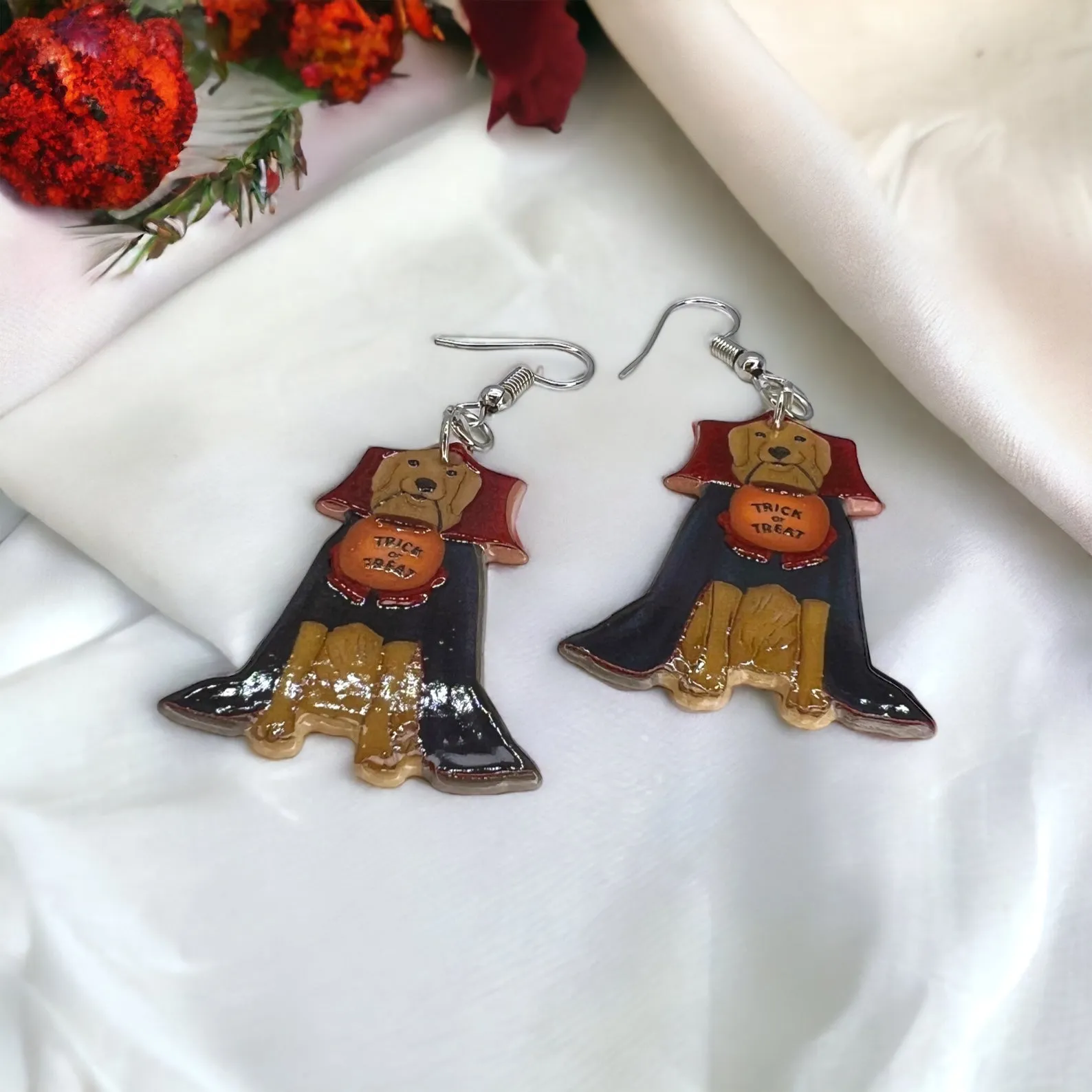 Halloween Dog Earrings - Halloween Earrings, Dog Costume, Hallowee, Halloween Earrings, Cape Costume, Trick or Treat