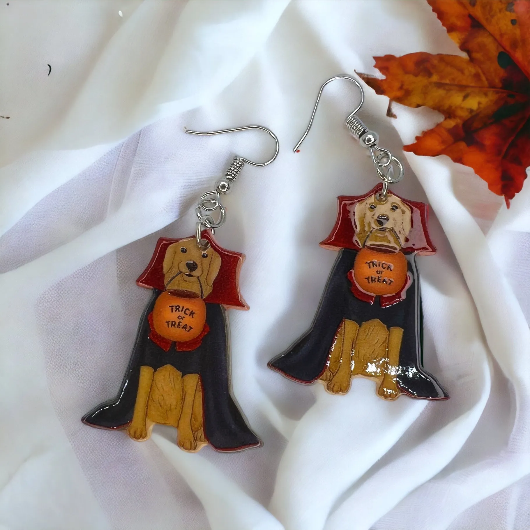 Halloween Dog Earrings - Halloween Earrings, Dog Costume, Hallowee, Halloween Earrings, Cape Costume, Trick or Treat