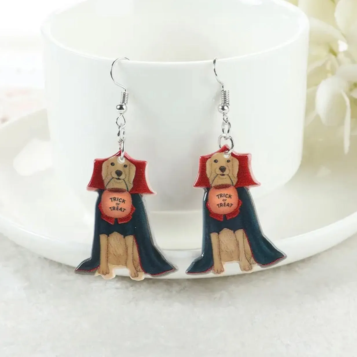 Halloween Dog Earrings - Halloween Earrings, Dog Costume, Hallowee, Halloween Earrings, Cape Costume, Trick or Treat