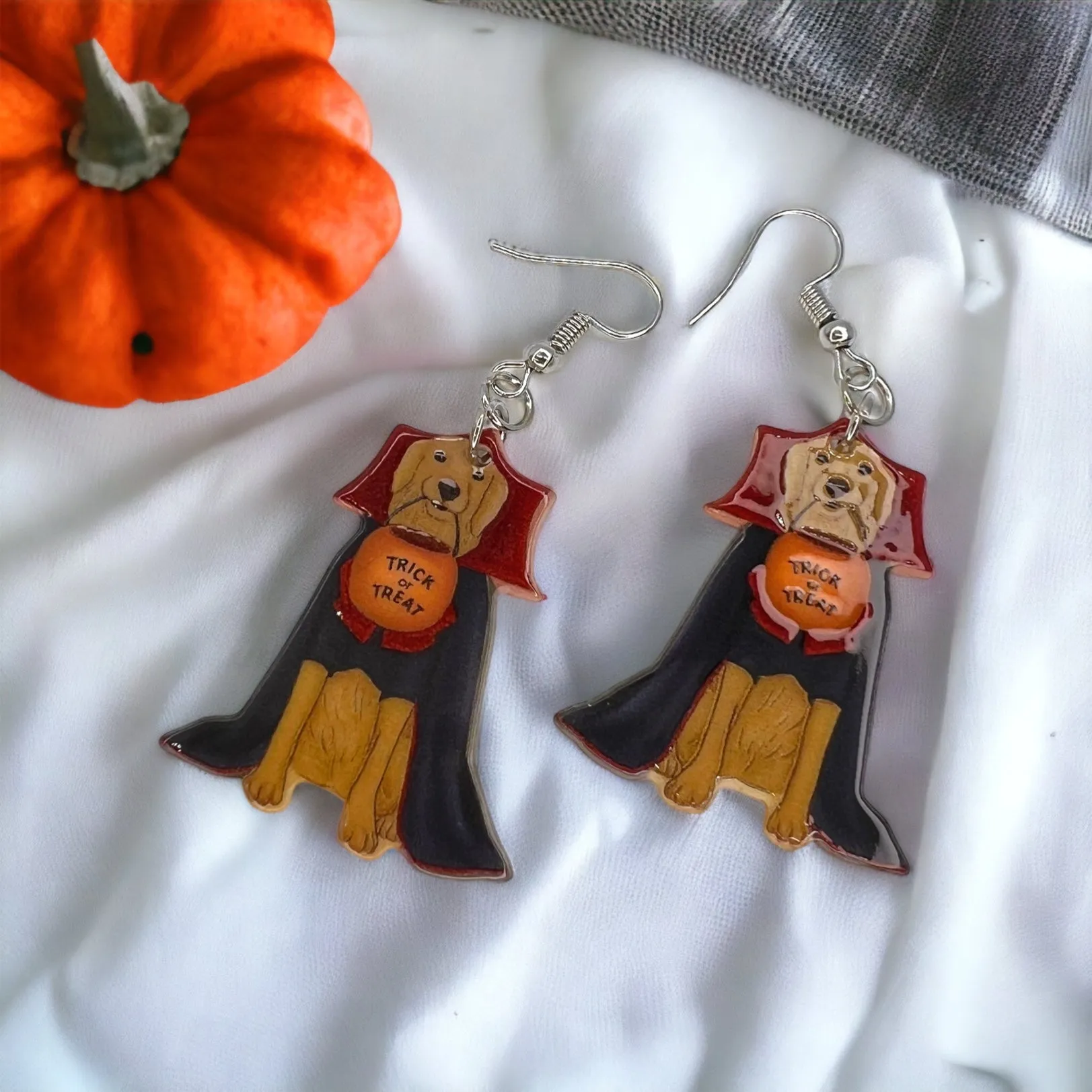 Halloween Dog Earrings - Halloween Earrings, Dog Costume, Hallowee, Halloween Earrings, Cape Costume, Trick or Treat