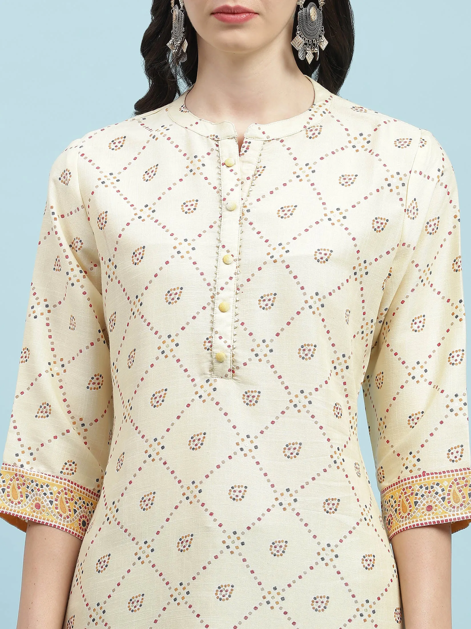 Indiessence Mustard Ornamental Printed Kurta