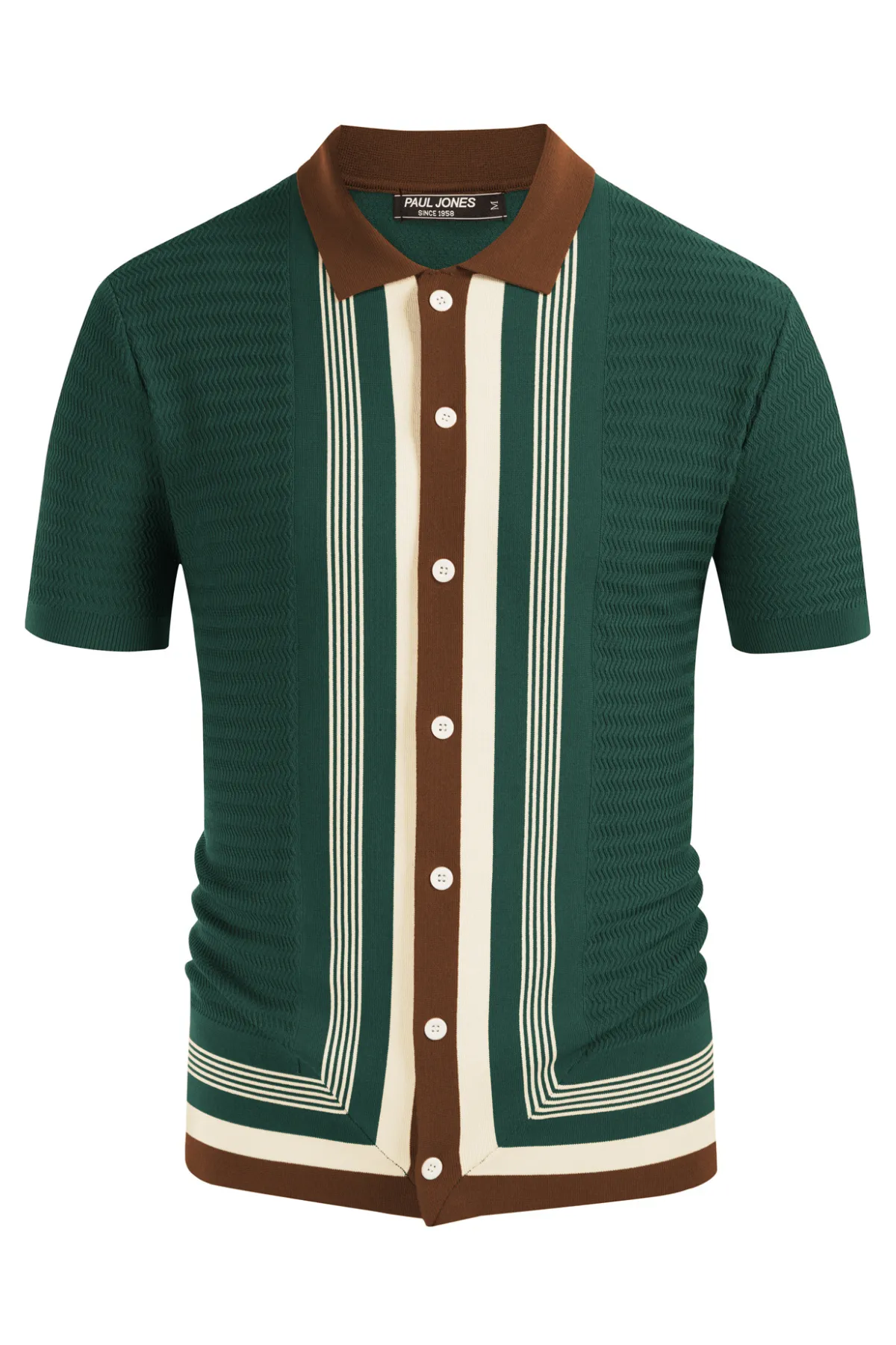 Men's Vintage Stripe Knit Polo Shirts Short Sleeve Stylish Button Down Cardigan Sweater