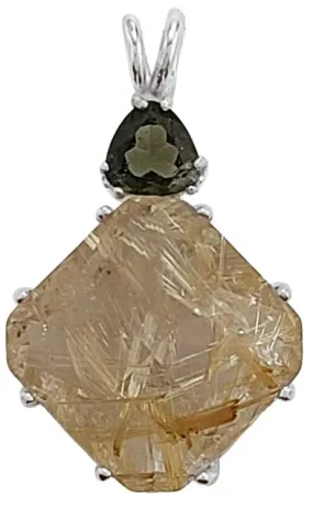 Rutilated Quartz Regular Magician Stone? with Trillion Cut Moldavite