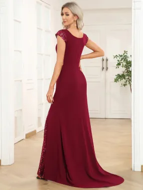 Sleeveless Deep V Neck Fishtail Floor Length Evening Dresses