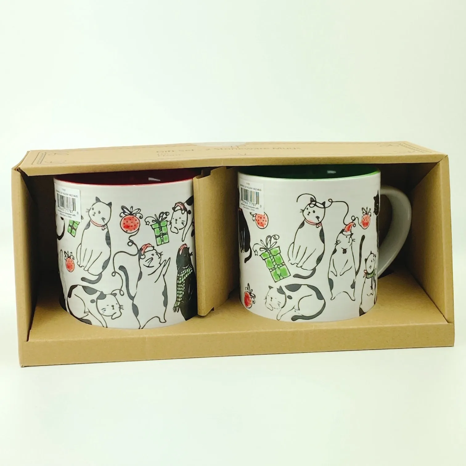 Spectrum Blue Sky 2 PC Set Charming Cat Holiday Mug 18 oz