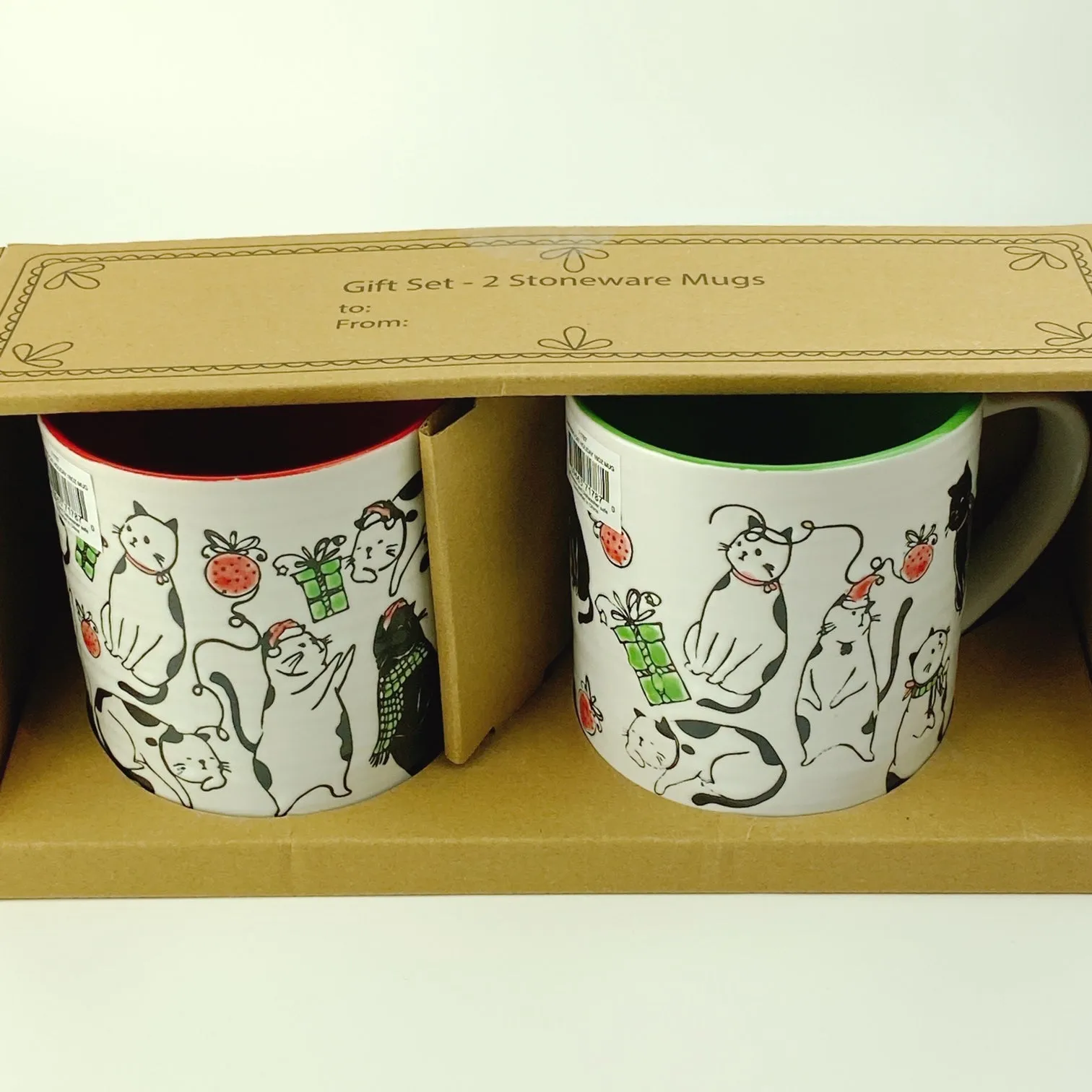 Spectrum Blue Sky 2 PC Set Charming Cat Holiday Mug 18 oz