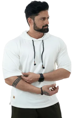 THiNK Men's White Drop Sleeves Hoodie